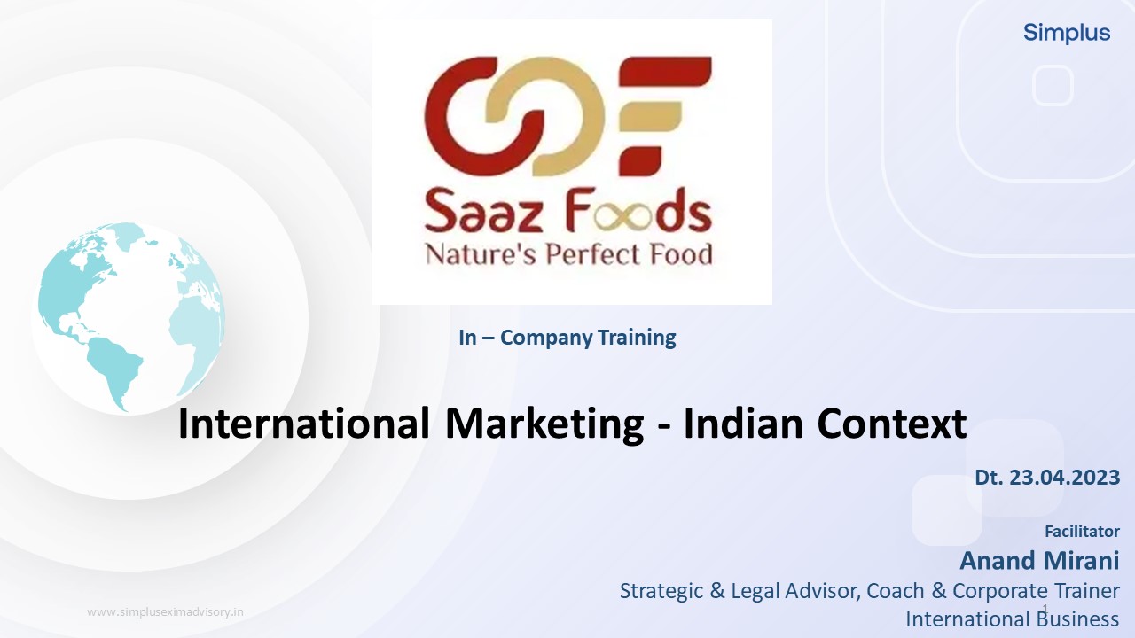 International Marketing in Indian Context- Comapny Traning